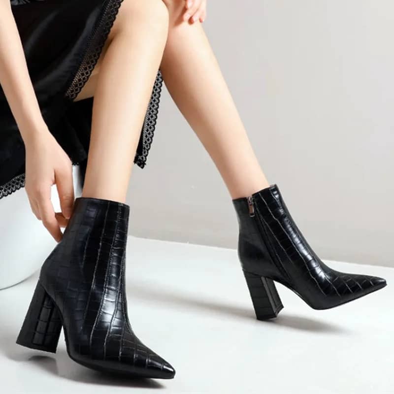 Chunky High Heel Ankle Boots Women